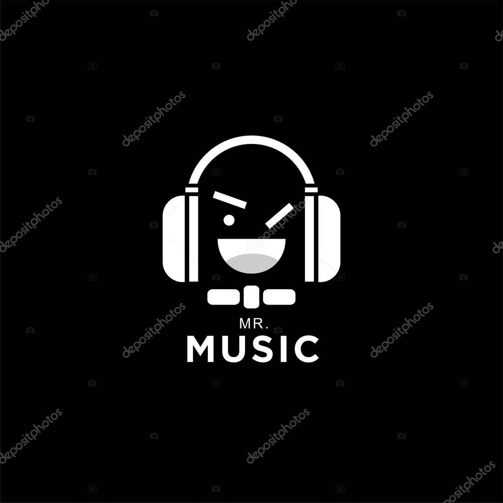 Music logo with headphone design concept