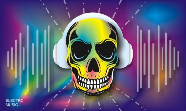 Abstract background with skull head listening music concept