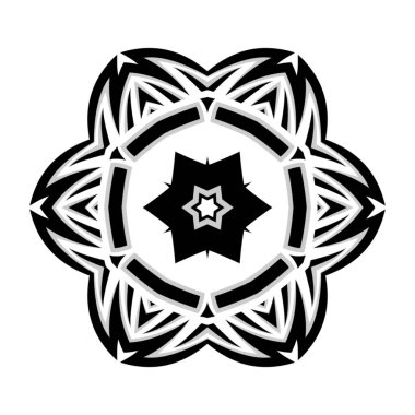 Siyah ve beyaz renkte element tasarımı için basit mandala çiçeği dekorasyonu