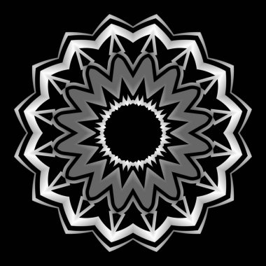 Mandala çiçek süslemesini siyah ve beyaz renkte süsledi. Tekstil, kumaş, çerçeve ve kenar ya da moda kağıdı baskısı için element tasarımı.