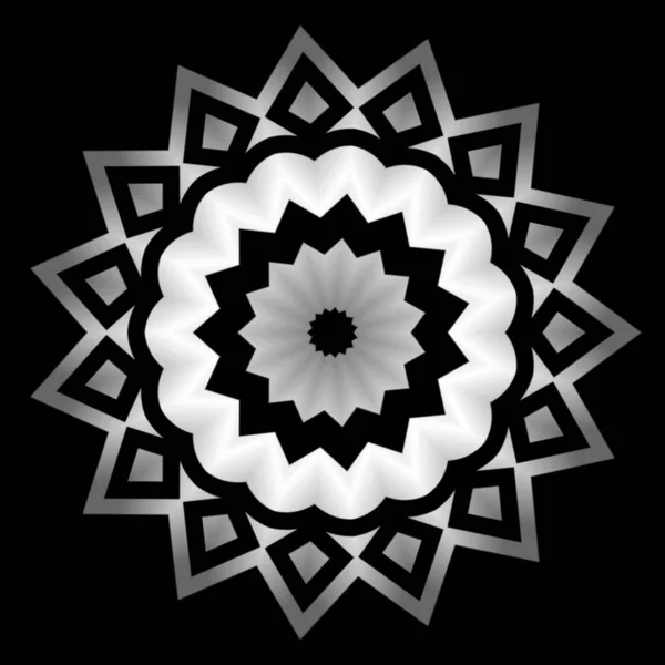 黒と白のグラデーション色の曼荼羅装飾花の装飾 テキスタイル ファブリック フレーム ボーダーのための要素デザイン またはファッション紙の印刷 — ストック写真