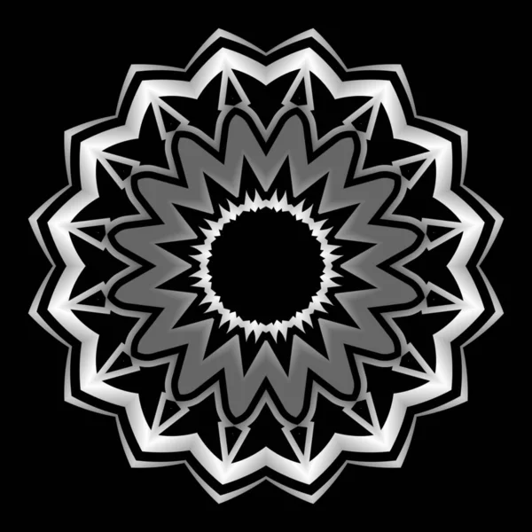 Mandala Çiçek Süslemesini Siyah Beyaz Renkte Süsledi Tekstil Kumaş Çerçeve — Stok fotoğraf