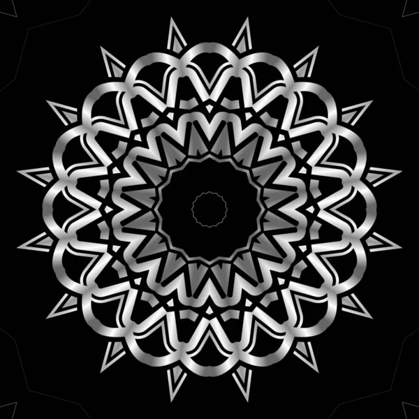 黒と白のグラデーション色の曼荼羅装飾花の装飾 テキスタイル ファブリック フレーム ボーダーのための要素デザイン またはファッション紙の印刷 — ストック写真