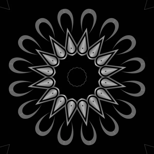 Siyah Beyaz Desenli Mandala Çiçeği Süslemesi Tekstil Kumaş Çerçeve Kenar — Stok fotoğraf