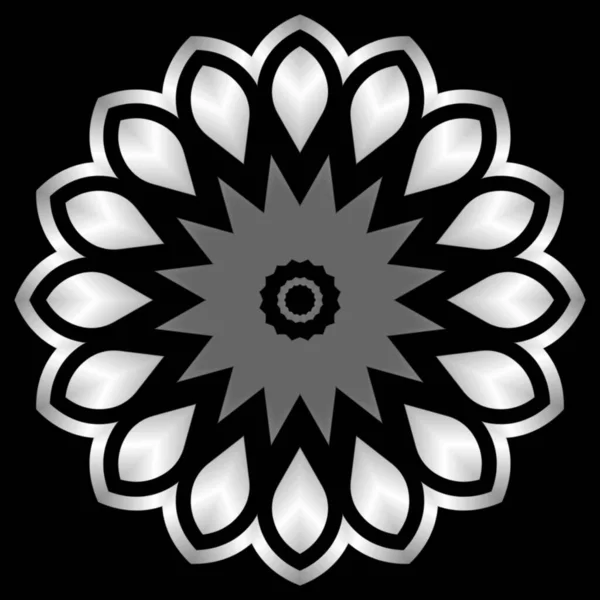 黒と白のグラデーション色のマンダラシンプルな花の装飾 テキスタイル ファブリック フレーム ボーダーのための要素デザイン またはファッション紙の印刷 — ストック写真