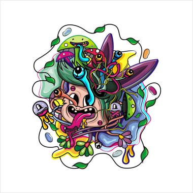 Canavar soyut tasarım kavramına sahip Doodle sanat vektörü