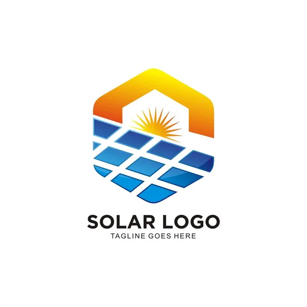 Logotipo Solar Com Conceito Sol Energia Renovável — Vetor de Stock