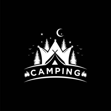Kamp basit tasarım vektörü siyah ve beyaz renkte