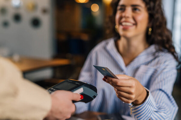 Close up view of contactless payment with a card