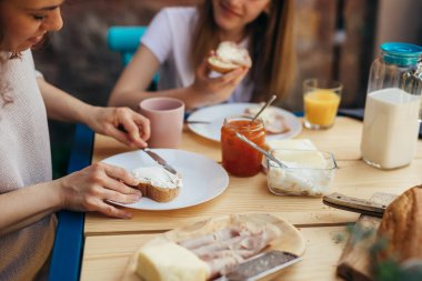 Eating breakfast at the table