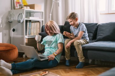 Mother and son have enjoyable video call