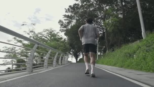 Traseiro Vista Jovem Asiático Homem Masculino Atleta Correndo Jogging Formação — Vídeo de Stock