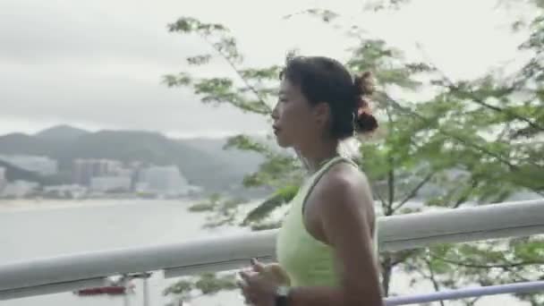Side View Young Asian Woman Female Athlete Jogging Running Outdoors — Stok video