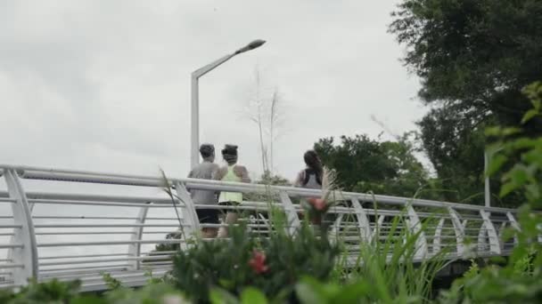 亚洲年轻人在公园里慢跑 后视镜 — 图库视频影像