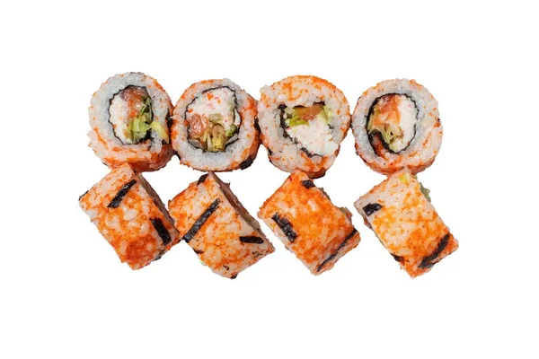 Uppsättning Sushi Rullar Vit Bakgrund — Stockfoto