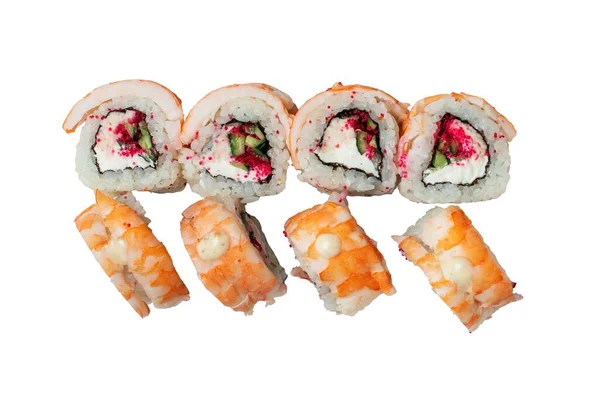 Conjunto Sushi Rollos Sobre Fondo Blanco — Foto de Stock