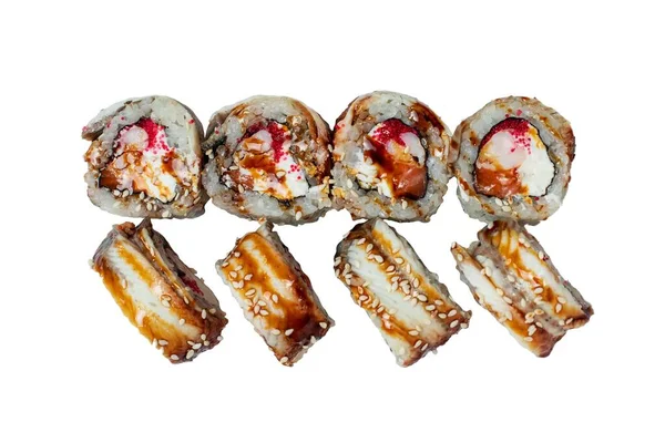 Set Sushi Rolls White Background — Stock Photo, Image