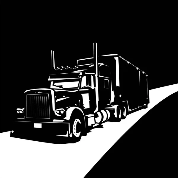 Ciężarówka Drodze Czarne Tło — Zdjęcie stockowe