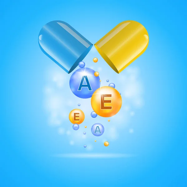 Vitamines Modèle Bannière Pharmaceutique Capsule Avec Chute Boules Vitamine — Image vectorielle