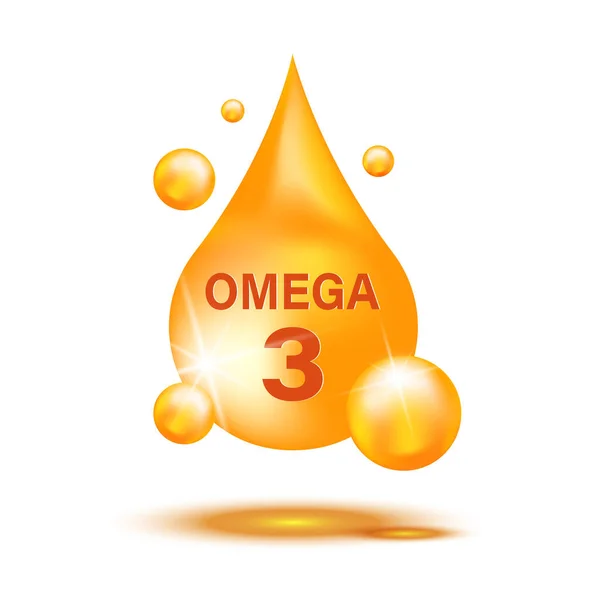 Gold Realistic Drop Omega Vitamins Minerals Light Background Vector Illustration — Stock Vector