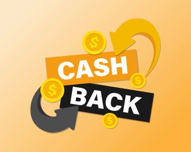 Cash Back sadakat programı konsepti. Nakit hizmeti, finansal ödeme etiketi. Vektör illüstrasyonu