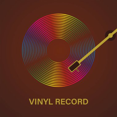 Vinyl record poster. Vector illustration of music on a dark brown background.