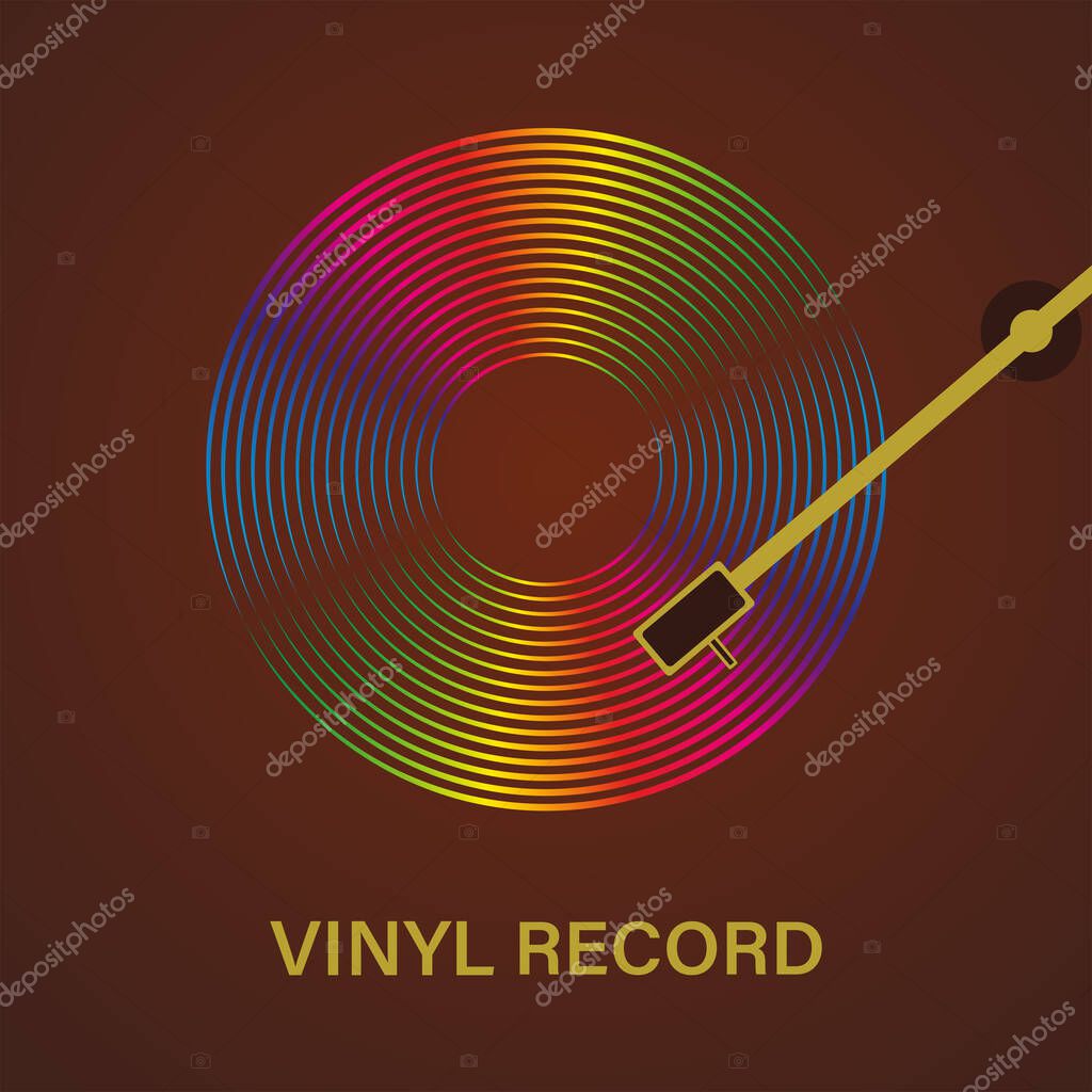 Vinyl record poster. Vector illustration of music on a dark brown background.