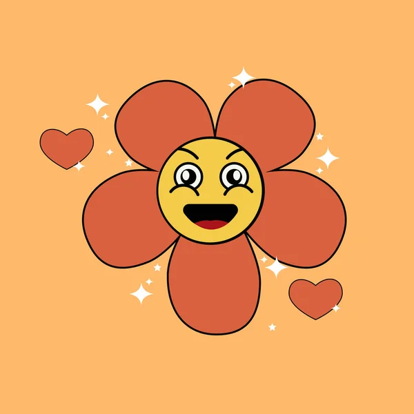 Cute Uśmiechnięty Kwiat Stylu Retro Ilustracja Wektora — Wektor stockowy