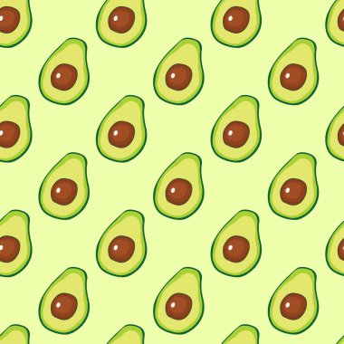 Avokado meyveli kusursuz vektör deseni. Mutfak için, tekstil baskısı için, telefon kılıfı için. Kumaş ve dekor için tasarım.