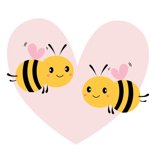 Милі Бджоли Знак Серця Білому Тлі Векторні Ілюстрації Дві Літаючі — стоковий вектор