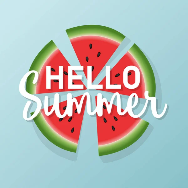 Watermelon Inscription Hello Summer Background Watermelon White Text Background Watermelon — Stock Vector