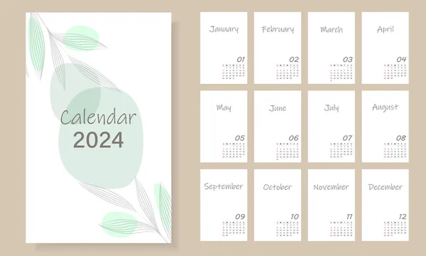 Календар 2024 Рік Модному Мінімалістичному Стилі Мінімальна Конструкція Планувальника Календаря — стоковий вектор