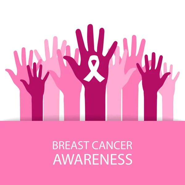 Тлі Обізнаності Про Рак Молочної Залози Силуетом Рук Людини Рожевою — стоковий вектор