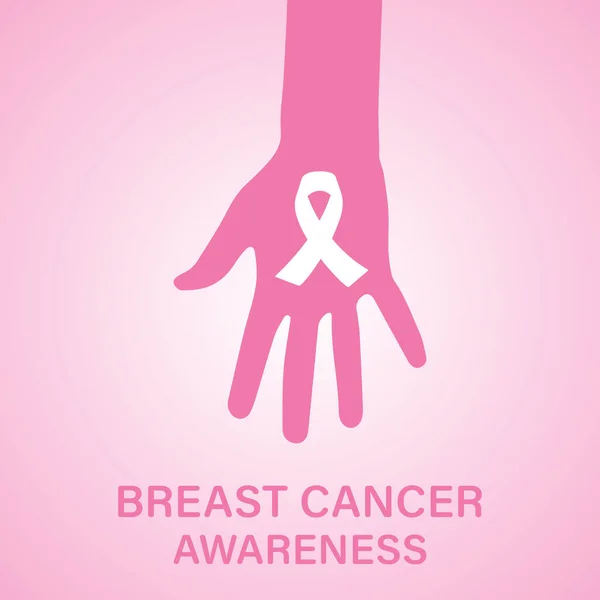 Concept Breast Cancer Awareness Prevention Hand Pink Ribbon Symbol Support — Stock Vector