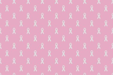 Pembe kanser kurdeleli kusursuz bir desen. Meme Kanseri Farkındalığı Ayı pembe ve beyaz arka plan. Kanser kurdelesinin sembolü. Kanserin önlenmesi, kadın sağlığına destek. Vektör 