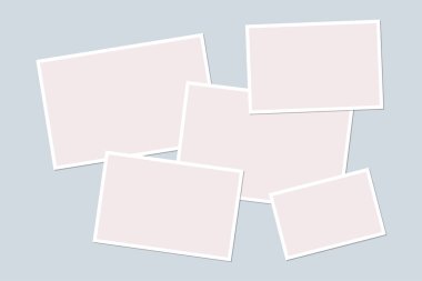 Boş dikdörtgen çerçevelerin bir bileşimi. Fotoğraf kolajı şablonu. Gölge fotoğrafları, soyut resim çerçevelerinin bir kompozisyonu ve geliştirilmiş vektör durum panosu şablonları. 5 boş kare.