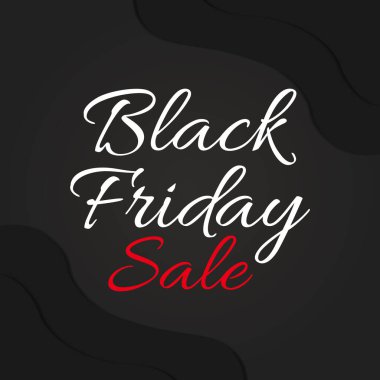 Kara Cuma indirimi. Satış reklamı ve poster. Siyah arka planda beyaz ve kırmızı metin. Vektör illüstrasyonu