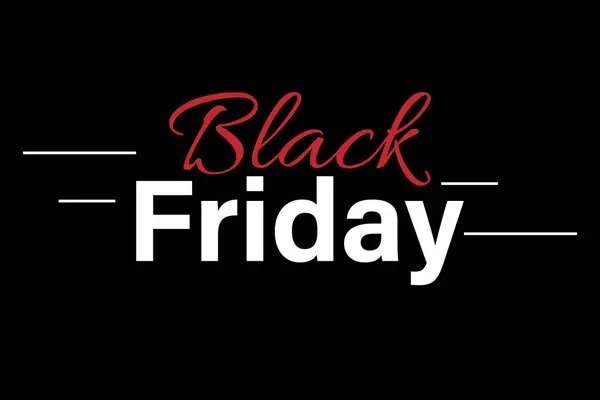 Kara Cuma indirimi. Satış reklamı ve poster. Siyah arka planda beyaz ve kırmızı metin. Vektör illüstrasyonu