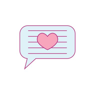 Kalbi olan bir konuşma balonu. Kalbi olan sevimli bulut ikonu. Kalbi olan pembe bir konuşma balonu. İçinde pembe kalp ikonu olan bir konuşma balonunun basit bir çizimi, aşkı ifade etmek için mükemmel. 