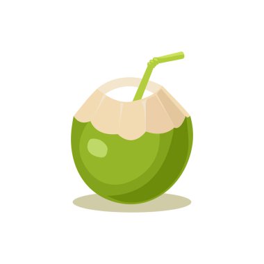 Yaz hindistan cevizi kokteyli konsepti. Sıcak hava için soğuk ve ferahlatıcı bir içecek. Tatlı ve içecek. Bir web sitesi için grafik öğesi. Beyaz arkaplanda düz çizgi film çizimi