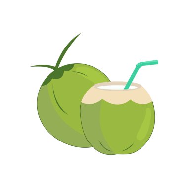 Taze hindistan cevizi meyveleri. Tam yeşil hindistan cevizi. Pipetle 