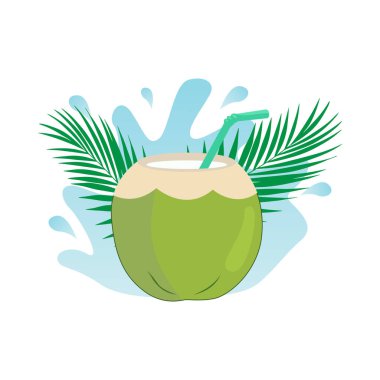 Yaz hindistan cevizi kokteyli konsepti. Sıcak hava için soğuk ve ferahlatıcı bir içecek. Tatlı ve bir içki daha. Grafik bir element. Vektör illüstrasyonu