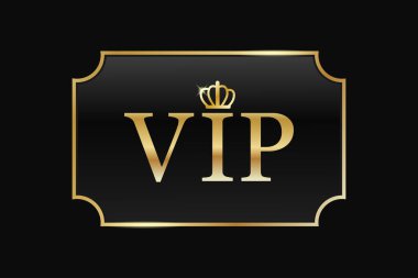 VIP çerçeveli, altın renkli ve dikdörtgen çerçeveli siyah etiketli. Kaliteli koyu şablon. Önemli bir kişi için lüks tasarım, premium sınıf kartı, vektör davet illüstrasyonu.