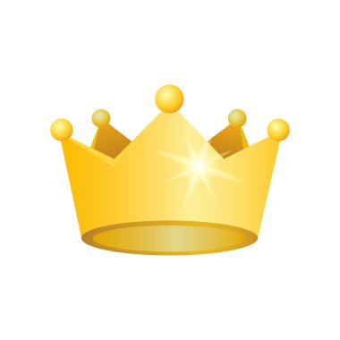 Altın taç beyaz arka planda vurgulanmıştır. 3 boyutlu altın taç sembolü. Lüks altın tacı, statü, müşteri değerlendirmeleri ve popülerlik belirtileri. Vektör illüstrasyonu