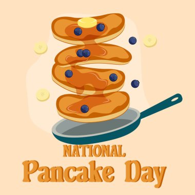 Ulusal Krep Günü. Krepler kızartma tavasına atılır. Krepler havada uçuşuyor. Vektör illüstrasyonu.