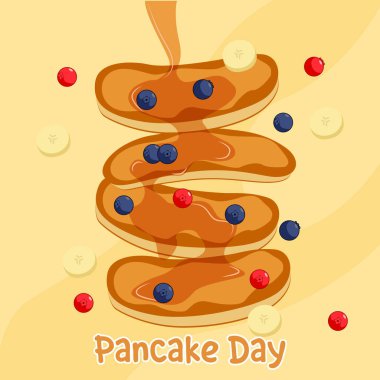 Krep günü. Şerbetli ve meyveli krep. Vektör illüstrasyonu