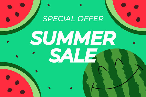 Баннер летней продажи с арбузом. Векторная иллюстрация