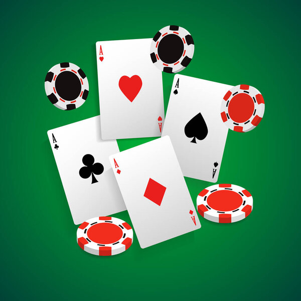 Poker card with casino chips. Casino banner. Vector illustration