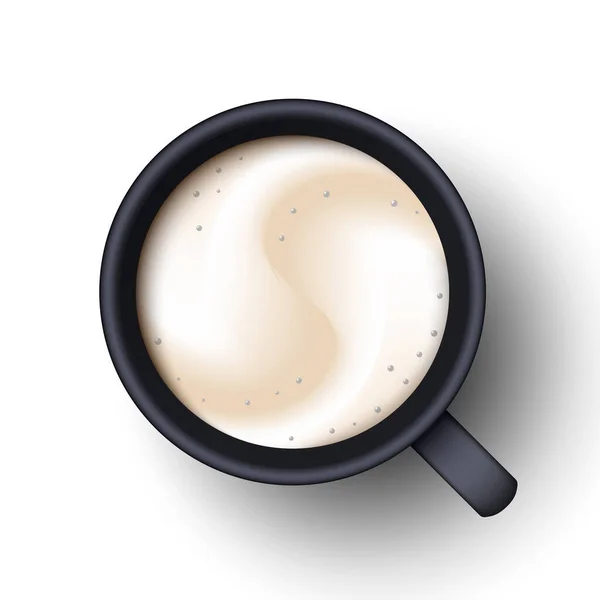 Egy Csésze Latte Kávé Felülnézetből Realisztikus Vektor Modell Korbácsolt Kávé — Stock Vector