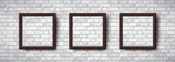 광장빈 프레임은 설정되어 갈색의 Grunge Brickwall 배경에 주형을 흉내낸다 포스터 — 스톡 벡터